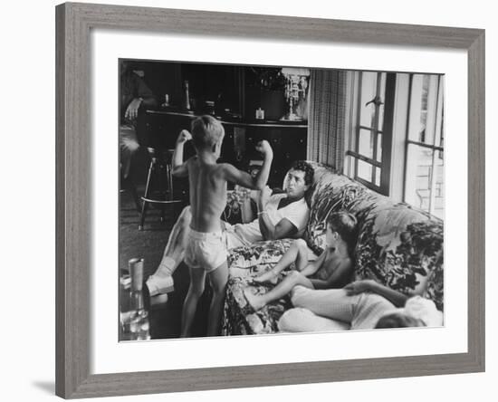 Entertainer Dean Martin Relaxing with His Sons at Home-Allan Grant-Framed Premium Photographic Print