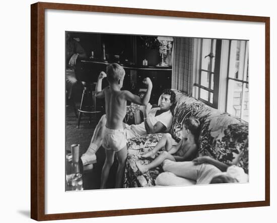 Entertainer Dean Martin Relaxing with His Sons at Home-Allan Grant-Framed Premium Photographic Print