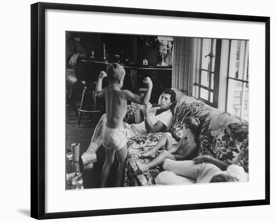 Entertainer Dean Martin Relaxing with His Sons at Home-Allan Grant-Framed Premium Photographic Print