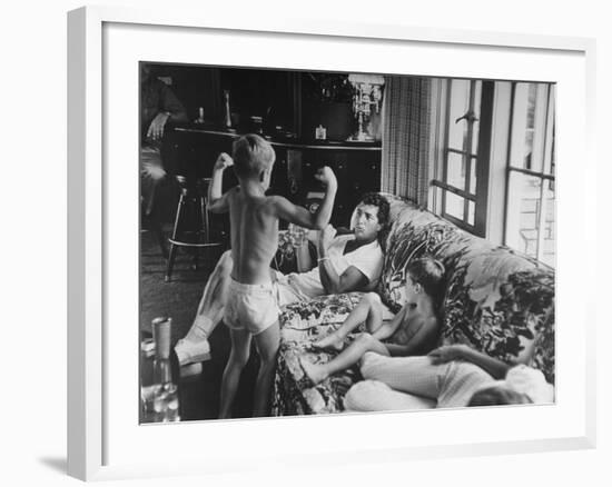Entertainer Dean Martin Relaxing with His Sons at Home-Allan Grant-Framed Premium Photographic Print