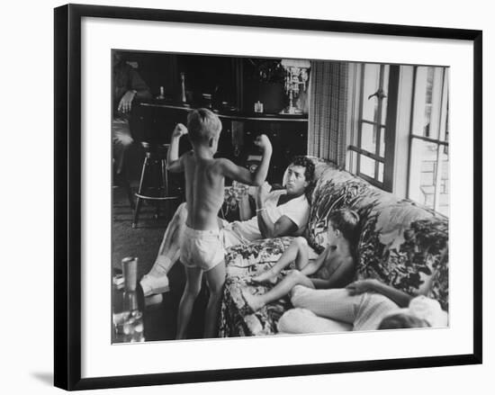 Entertainer Dean Martin Relaxing with His Sons at Home-Allan Grant-Framed Premium Photographic Print