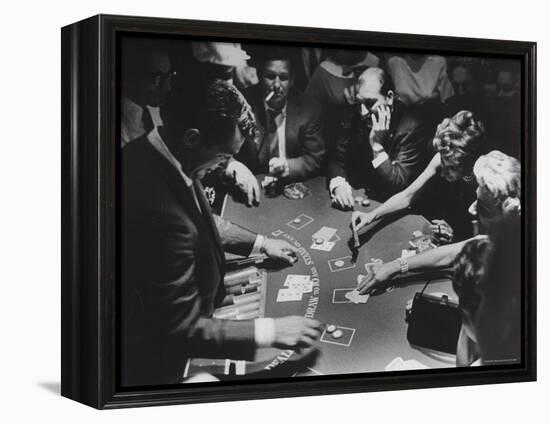 Entertainer Dean Martin Running His Own Game of Blackjack at a Casino-Allan Grant-Framed Premier Image Canvas