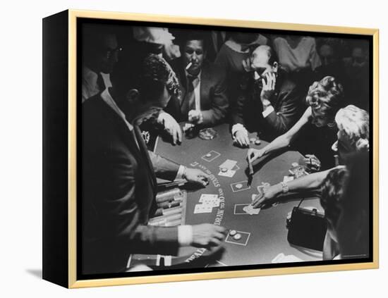 Entertainer Dean Martin Running His Own Game of Blackjack at a Casino-Allan Grant-Framed Premier Image Canvas
