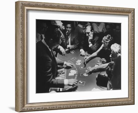 Entertainer Dean Martin Running His Own Game of Blackjack at a Casino-Allan Grant-Framed Premium Photographic Print