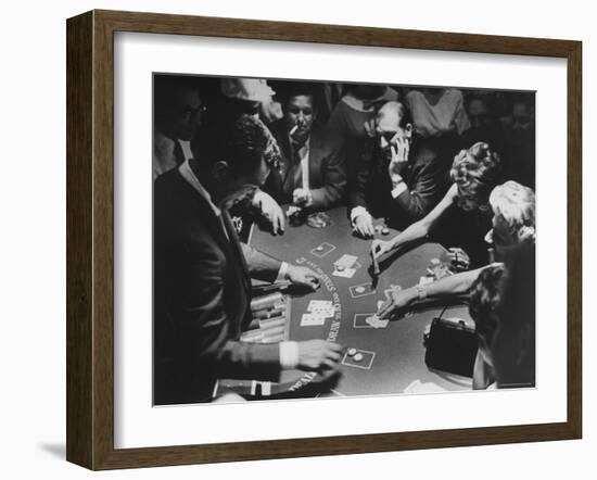 Entertainer Dean Martin Running His Own Game of Blackjack at a Casino-Allan Grant-Framed Premium Photographic Print