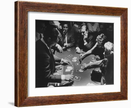 Entertainer Dean Martin Running His Own Game of Blackjack at a Casino-Allan Grant-Framed Premium Photographic Print