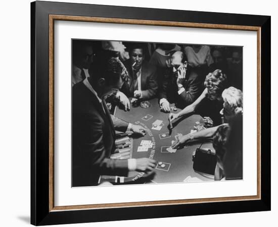 Entertainer Dean Martin Running His Own Game of Blackjack at a Casino-Allan Grant-Framed Premium Photographic Print