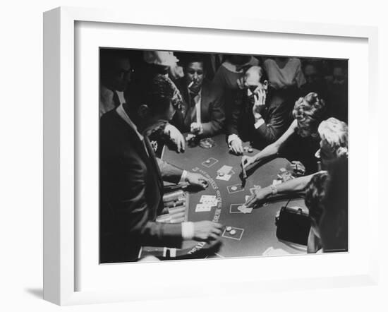 Entertainer Dean Martin Running His Own Game of Blackjack at a Casino-Allan Grant-Framed Premium Photographic Print