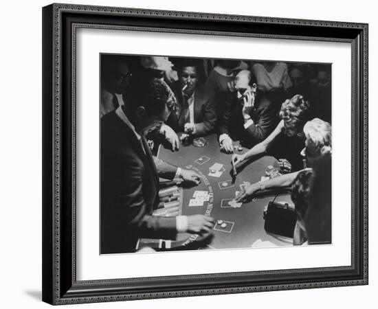 Entertainer Dean Martin Running His Own Game of Blackjack at a Casino-Allan Grant-Framed Premium Photographic Print