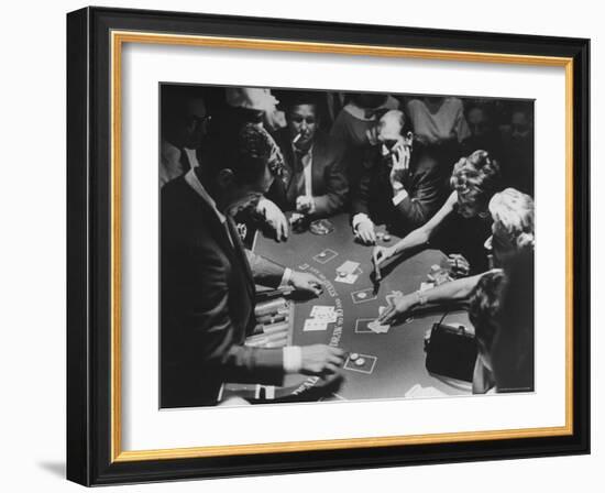 Entertainer Dean Martin Running His Own Game of Blackjack at a Casino-Allan Grant-Framed Premium Photographic Print