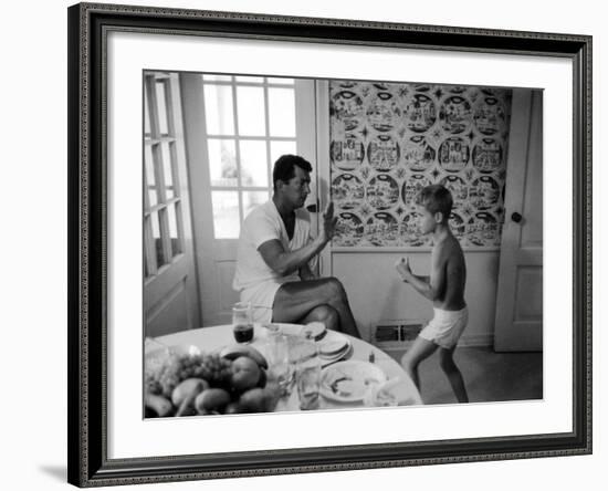 Entertainer Dean Martin Sparring with His Son at Home-Allan Grant-Framed Premium Photographic Print