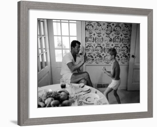 Entertainer Dean Martin Sparring with His Son at Home-Allan Grant-Framed Premium Photographic Print