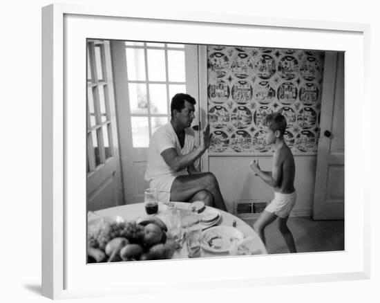 Entertainer Dean Martin Sparring with His Son at Home-Allan Grant-Framed Premium Photographic Print