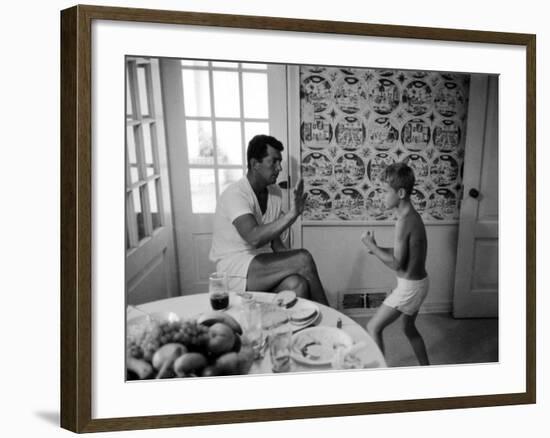 Entertainer Dean Martin Sparring with His Son at Home-Allan Grant-Framed Premium Photographic Print