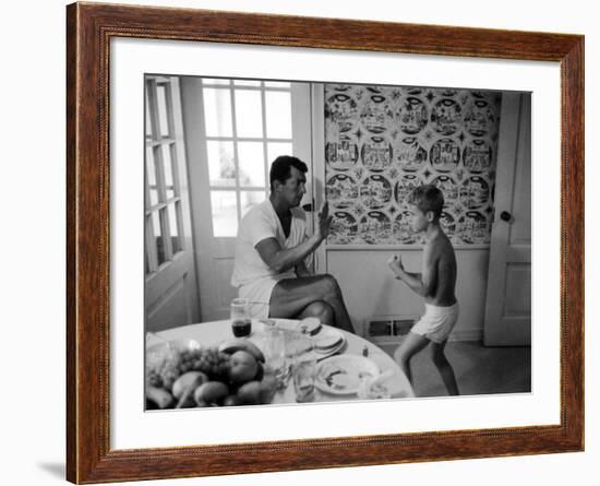 Entertainer Dean Martin Sparring with His Son at Home-Allan Grant-Framed Premium Photographic Print