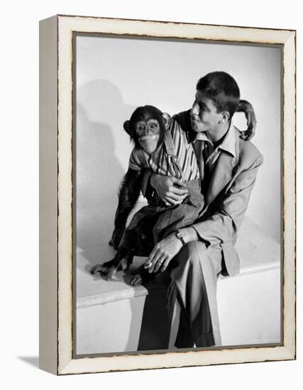 Entertainer Jerry Lewis with a Chimpanzee-Peter Stackpole-Framed Premier Image Canvas