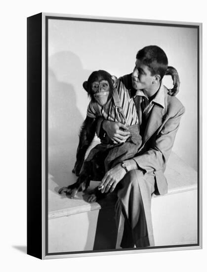 Entertainer Jerry Lewis with a Chimpanzee-Peter Stackpole-Framed Premier Image Canvas