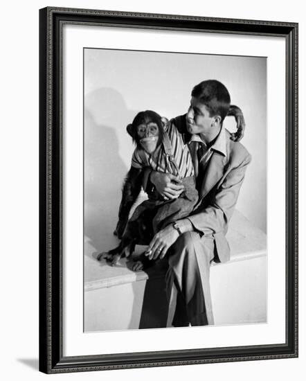 Entertainer Jerry Lewis with a Chimpanzee-Peter Stackpole-Framed Premium Photographic Print