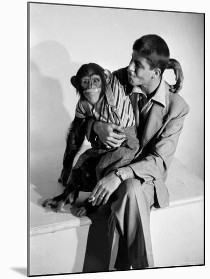 Entertainer Jerry Lewis with a Chimpanzee-Peter Stackpole-Mounted Premium Photographic Print