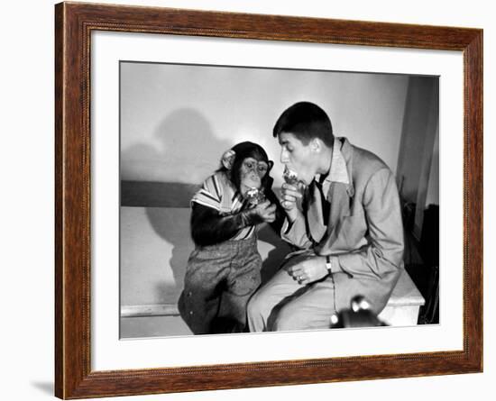 Entertainer Jerry Lewis with a Chimpanzee-Peter Stackpole-Framed Premium Photographic Print