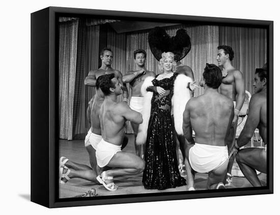 Entertainer Mae West Making Her Nightclub Debut with Loin-Clothed Dancers at Hotel Sahara-Loomis Dean-Framed Premier Image Canvas