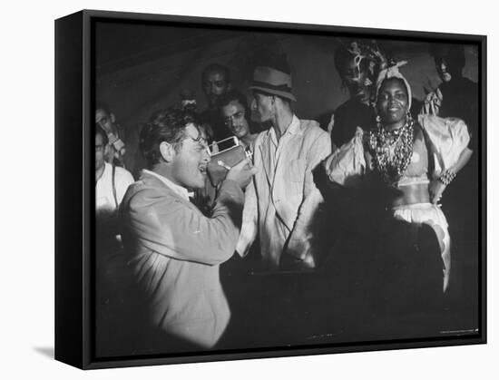 Entertainer Orson Welles Filming the Rio de Janerio Carnival Celebration-Hart Preston-Framed Premier Image Canvas