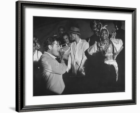 Entertainer Orson Welles Filming the Rio de Janerio Carnival Celebration-Hart Preston-Framed Premium Photographic Print