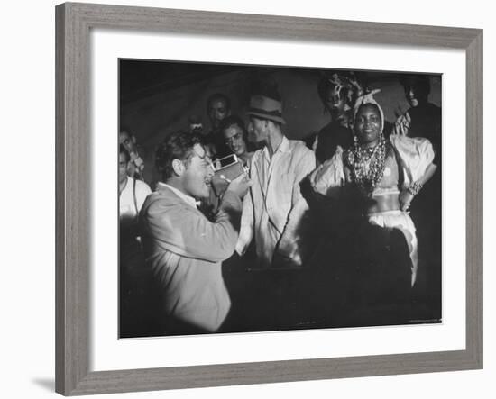 Entertainer Orson Welles Filming the Rio de Janerio Carnival Celebration-Hart Preston-Framed Premium Photographic Print