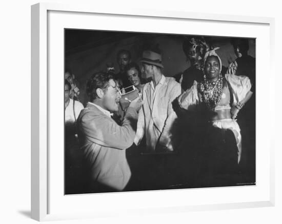 Entertainer Orson Welles Filming the Rio de Janerio Carnival Celebration-Hart Preston-Framed Premium Photographic Print