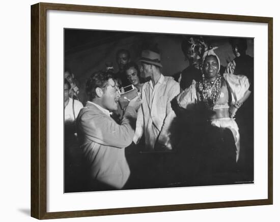 Entertainer Orson Welles Filming the Rio de Janerio Carnival Celebration-Hart Preston-Framed Premium Photographic Print