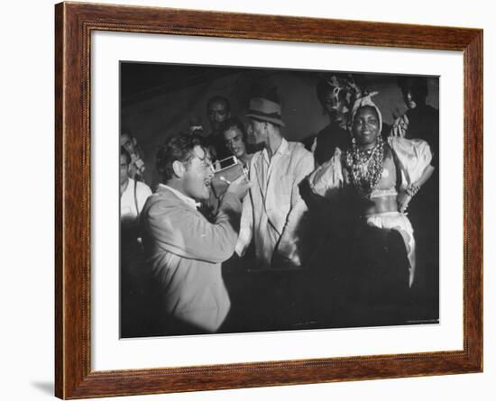 Entertainer Orson Welles Filming the Rio de Janerio Carnival Celebration-Hart Preston-Framed Premium Photographic Print