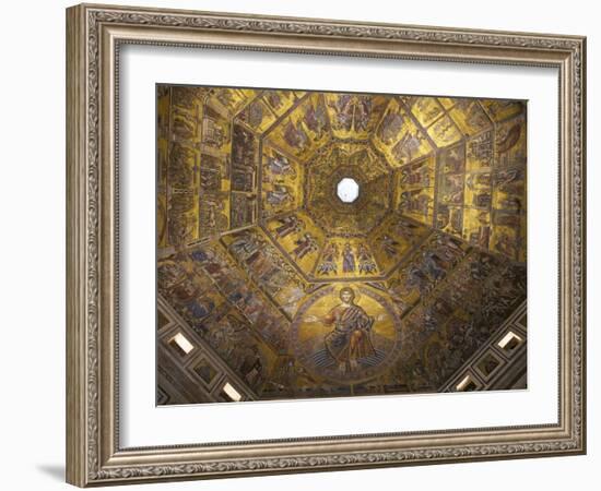 Enthroned Christ, by Coppo Di Marcovaldo, 13th Century Mosaics, Cupola Ceiling, Baptistry, Florence-Peter Barritt-Framed Photographic Print