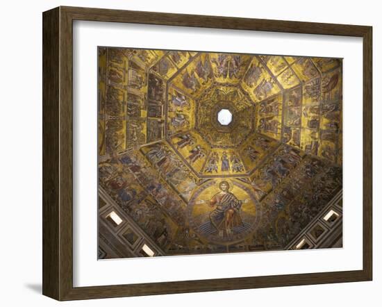 Enthroned Christ, by Coppo Di Marcovaldo, 13th Century Mosaics, Cupola Ceiling, Baptistry, Florence-Peter Barritt-Framed Photographic Print