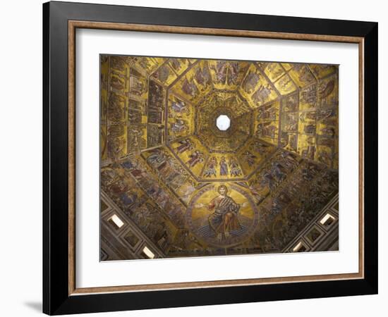 Enthroned Christ, by Coppo Di Marcovaldo, 13th Century Mosaics, Cupola Ceiling, Baptistry, Florence-Peter Barritt-Framed Photographic Print
