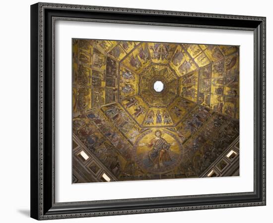 Enthroned Christ, by Coppo Di Marcovaldo, 13th Century Mosaics, Cupola Ceiling, Baptistry, Florence-Peter Barritt-Framed Photographic Print