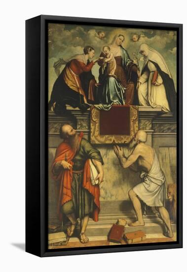 Enthroned Madonna with Child, St Catherine, St Paul and St Jerome, 1543-Moretto Da Brescia-Framed Premier Image Canvas