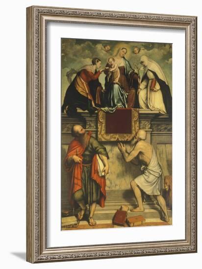 Enthroned Madonna with Child, St Catherine, St Paul and St Jerome, 1543-Moretto Da Brescia-Framed Giclee Print