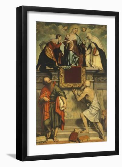 Enthroned Madonna with Child, St Catherine, St Paul and St Jerome, 1543-Moretto Da Brescia-Framed Giclee Print