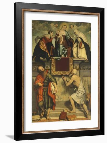 Enthroned Madonna with Child, St Catherine, St Paul and St Jerome, 1543-Moretto Da Brescia-Framed Giclee Print