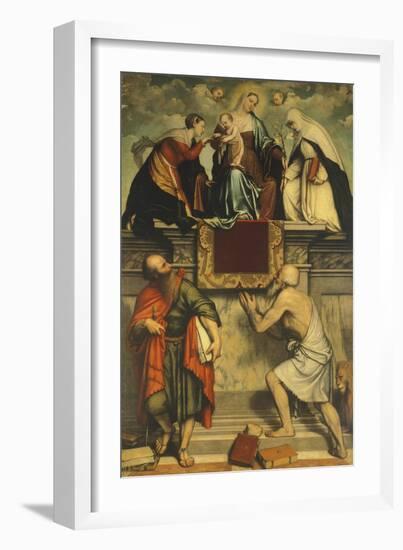 Enthroned Madonna with Child, St Catherine, St Paul and St Jerome, 1543-Moretto Da Brescia-Framed Giclee Print