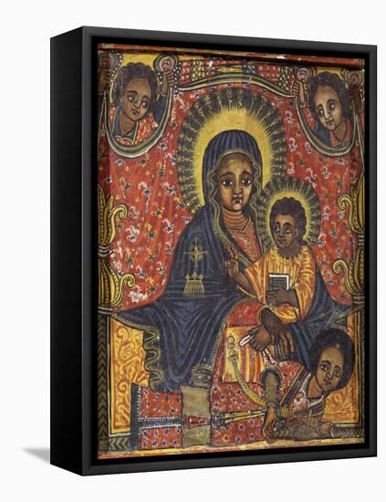 Enthroned Virgin with Child and Angels, Detail from Triptych. Ethiopia, 18th-19th Century-null-Framed Premier Image Canvas