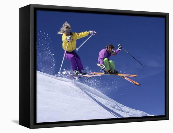 Enthusiastic Skiers-null-Framed Premier Image Canvas