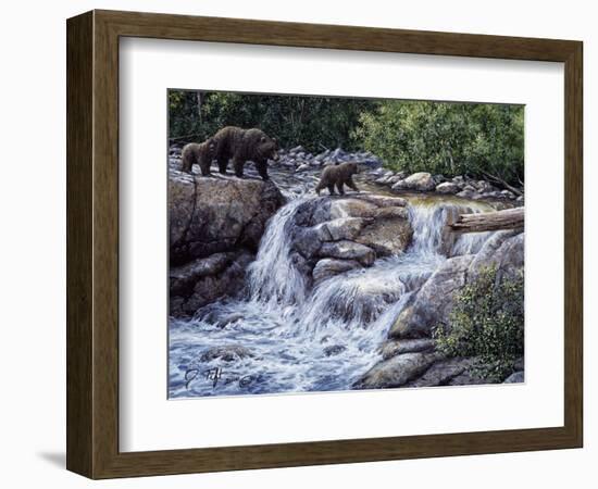 Entiat Falls-Grizzly Family-Jeff Tift-Framed Giclee Print