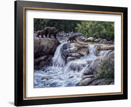 Entiat Falls-Grizzly Family-Jeff Tift-Framed Giclee Print