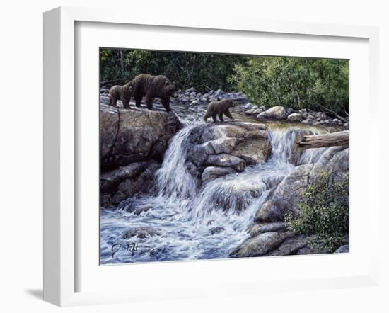 Entiat Falls-Grizzly Family-Jeff Tift-Framed Giclee Print