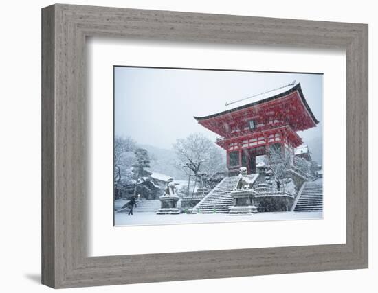 Entrance gate of Kiyomizu-dera Temple during snow storm, UNESCO World Heritage Site, Kyoto, Japan,-Damien Douxchamps-Framed Photographic Print