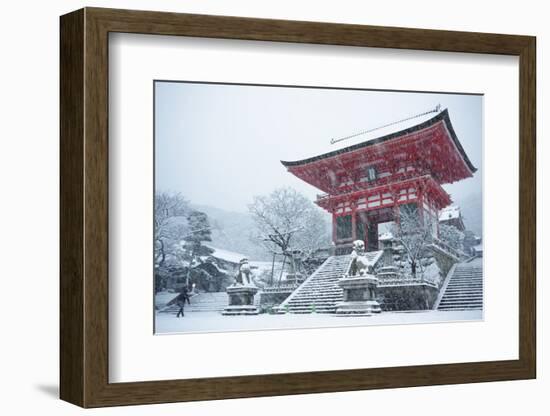 Entrance gate of Kiyomizu-dera Temple during snow storm, UNESCO World Heritage Site, Kyoto, Japan,-Damien Douxchamps-Framed Photographic Print