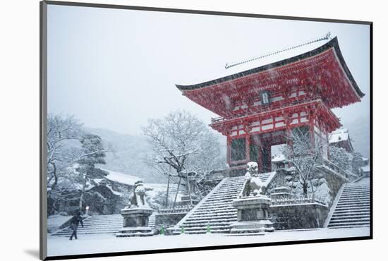 Entrance gate of Kiyomizu-dera Temple during snow storm, UNESCO World Heritage Site, Kyoto, Japan,-Damien Douxchamps-Mounted Photographic Print