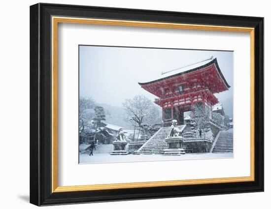 Entrance gate of Kiyomizu-dera Temple during snow storm, UNESCO World Heritage Site, Kyoto, Japan,-Damien Douxchamps-Framed Photographic Print