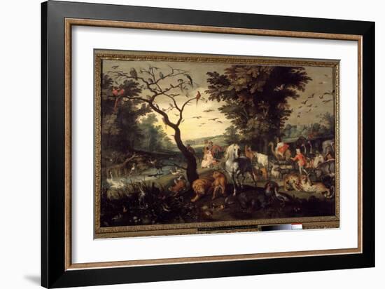 Entrance into the Ark Animals Enter Noe's Ark before Deluge. Painting by Jan Breugel the Elder Call-Jan the Elder Brueghel-Framed Giclee Print